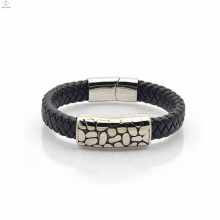 Pulsera de cuero hecha a mano Pulsera de acero inoxidable para hombre